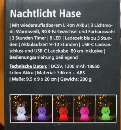 Nachtlicht Hase weich Silikon Akku – Bild 8
